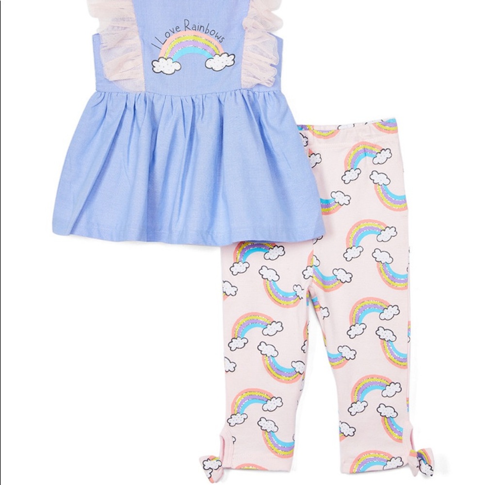 Quiltex Short Sleeve Top & Pant I Love Rainbows Set